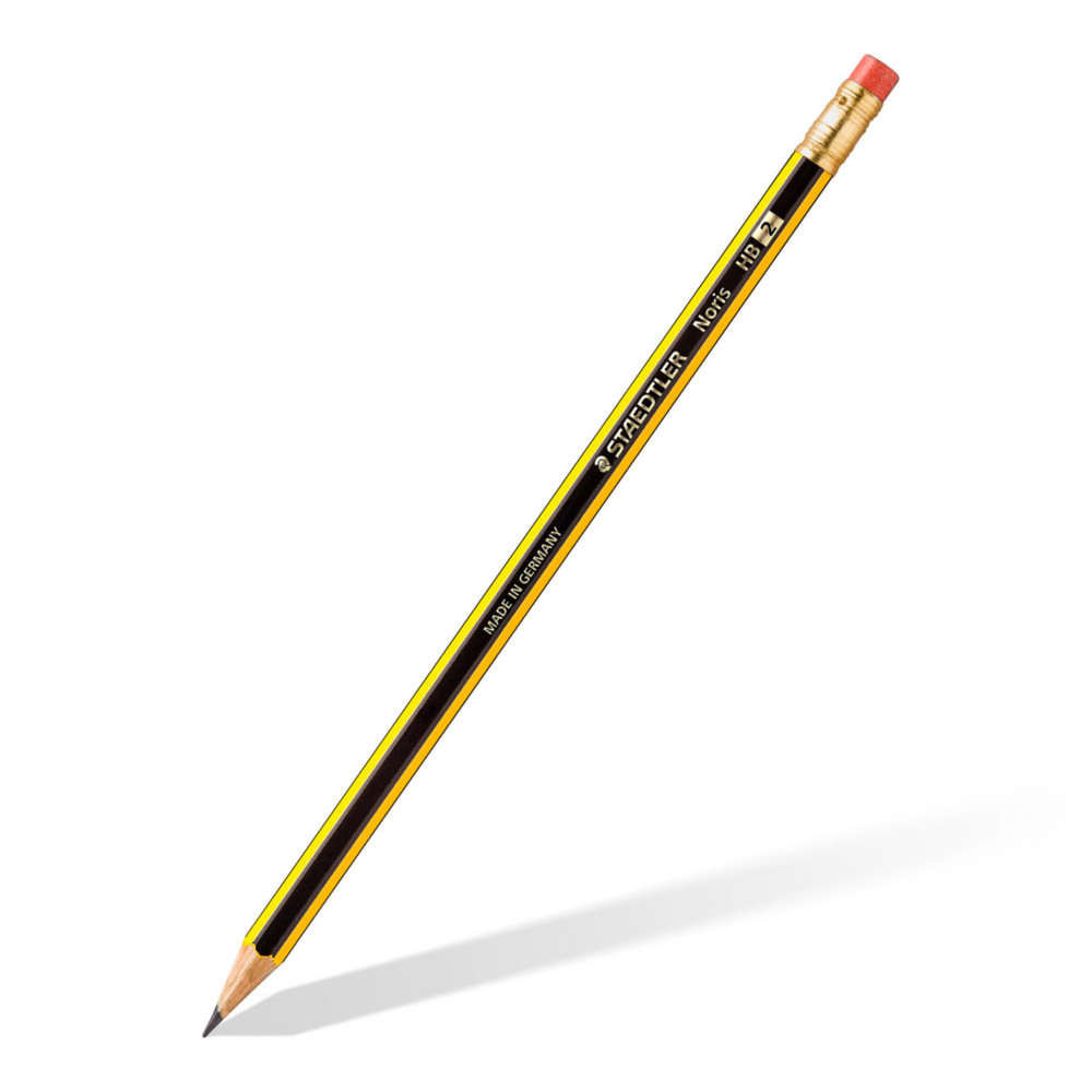 Staedtler Noris Crayon de papier avec gomme mine HB corps hexagonal jaune et noir - Boîte de 12