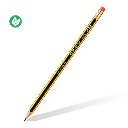 Staedtler Noris Crayon de papier avec gomme mine HB corps hexagonal jaune et noir - Boîte de 12 - 1