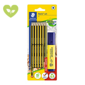 STAEDTLER Noris® Set: 12 Matite HB + 1 Evidenziatore Textsurfer con punta a scalpello, Tratto 1 - 5 mm, Giallo in omaggio STAEDTLER Noris® Set: 12 Matite HB + 1 Evidenziatore Textsurfer con punta a scalpello, Tratto 1 - 5 mm, Giallo in omaggio