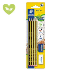STAEDTLER Noris® Set: 4 Matite HB + 1 Gomma bianca Rasoplast + 1 Temperamatite 1 foro, Blu STAEDTLER Noris® Set: 4 Matite HB + 1 Gomma bianca Rasoplast + 1 Temperamatite 1 foro, Blu