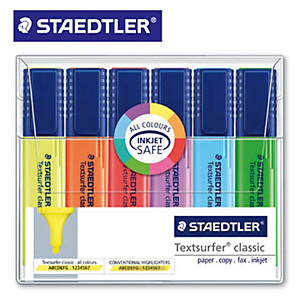 Staedtler Textsurfer® Classic Marcador de cuerpo plano, punta biselada, ancho de línea de 1-5 mm, 6 colores pastel surtidos Staedtler Textsurfer® Classic Marcador de cuerpo plano, punta biselada, ancho de línea de 1-5 mm, 6 colores pastel surtidos