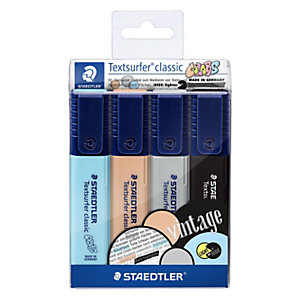 Staedtler Textsurfer® Classic Pastel & Vintage Marcador de cuerpo plano, punta biselada, ancho de línea de 1-5 mm, 4 colores pastel surtidos