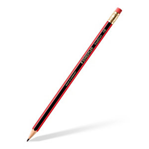Staedtler Tradition Crayon de papier avec gomme mine HB corps hexagonal noir et rouge - Boîte de 12