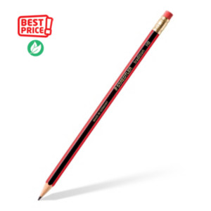 Staedtler Tradition Crayon de papier avec gomme mine HB corps hexagonal noir et rouge