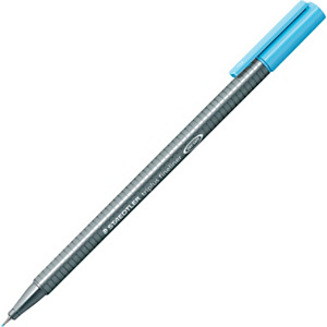 Staedtler Triplus 334 Bolígrafo fineliner, punta superfina, cuerpo gris de polipropileno, tinta azul aqua