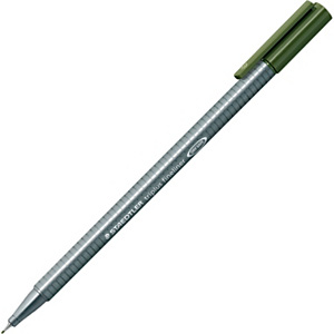 Staedtler Triplus 334 Bolígrafo fineliner, punta superfina, cuerpo gris de polipropileno, tinta verde oliva