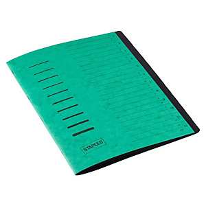 Staples Básico Clasificador, A4, cartulina, 12 pestañas, verde Staples Básico Clasificador, A4, cartulina, 12 pestañas, verde