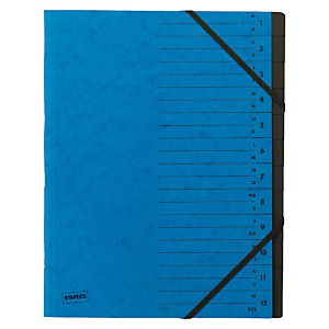 Staples Básico Clasificador con gomas, A4, 12 compartimentos, azul Staples Básico Clasificador con gomas, A4, 12 compartimentos, azul