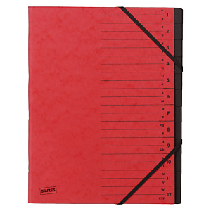 Staples Básico Clasificador con gomas, A4, 12 compartimentos, rojo Staples Básico Clasificador con gomas, A4, 12 compartimentos, rojo