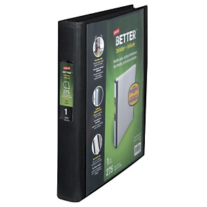 Staples BETTER™ Carpeta personalizable de anillas tipo D, A4, ancho del lomo de 40 mm, capacidad para 275 hojas, polipropileno, negro Staples BETTER™ Carpeta personalizable de anillas tipo D, A4, ancho del lomo de 40 mm, capacidad para 275 hojas, polipropileno, negro