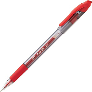 Staples Aura Bolígrafo de gel, punta mediana de 0,7 mm, cuerpo translúcido con grip, tinta roja Staples Aura Bolígrafo de gel, punta mediana de 0,7 mm, cuerpo translúcido con grip, tinta roja
