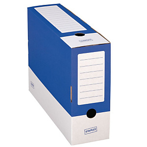 Staples Caja Archivo Definitivo Cartón Folio, Tapa fija, Azul y Blanco, 350 x 100 x 250 mm Staples Caja Archivo Definitivo Cartón Folio, Tapa fija, Azul y Blanco, 350 x 100 x 250 mm