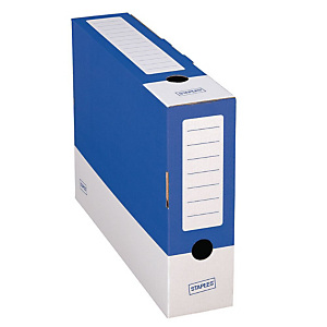 Staples Caja Archivo Definitivo Cartón Folio, Tapa fija, Azul y Blanco, 350 x 80 x 250 mm Staples Caja Archivo Definitivo Cartón Folio, Tapa fija, Azul y Blanco, 350 x 80 x 250 mm