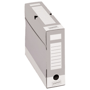 Staples Caja Archivo Definitivo Cartón Folio, Tapa fija, Gris y Blanco, 350 x 80 x 250 mm Staples Caja Archivo Definitivo Cartón Folio, Tapa fija, Gris y Blanco, 350 x 80 x 250 mm