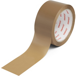 Staples Cinta de embalaje extrafuerte de bajo ruido, 50 mm x 66 m, PP, marrón Staples Cinta de embalaje extrafuerte de bajo ruido, 50 mm x 66 m, PP, marrón