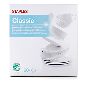 Staples Classic Pastiglie per lavastoviglie, Idrosolubili, 60 x 18 g, Bianco Staples Classic Pastiglie per lavastoviglie, Idrosolubili, 60 x 18 g, Bianco