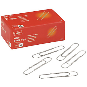 Staples Clips niquelados para papel, antioxidables, 75 mm, plata, caja de 100 Staples Clips niquelados para papel, antioxidables, 75 mm, plata, caja de 100