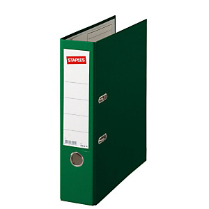 Staples Color Archivador de palanca, A4, Lomo 75 mm, Capacidad 500 hojas, Cartón recubierto de polipropileno, Verde Staples Color Archivador de palanca, A4, Lomo 75 mm, Capacidad 500 hojas, Cartón recubierto de polipropileno, Verde