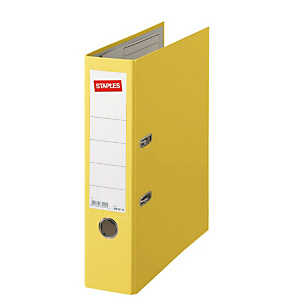 Staples Color Archivador de palanca, Folio, Lomo 80 mm, Capacidad 520 hojas, Cartón recubierto de polipropileno, Amarillo Staples Color Archivador de palanca, Folio, Lomo 80 mm, Capacidad 520 hojas, Cartón recubierto de polipropileno, Amarillo