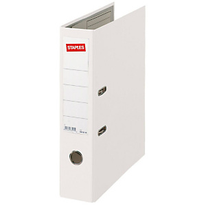 Staples Color Archivador de palanca, Folio, Lomo 80 mm, Capacidad 520 hojas, Cartón recubierto de polipropileno, Blanco Staples Color Archivador de palanca, Folio, Lomo 80 mm, Capacidad 520 hojas, Cartón recubierto de polipropileno, Blanco