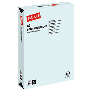 Staples Coloured paper Carta Colorata A3 per Fax, Fotocopiatrici, Stampanti Laser e Inkjet, 80 g/m², Celeste (risma 500 fogli) Staples Coloured paper Carta Colorata A3 per Fax, Fotocopiatrici, Stampanti Laser e Inkjet, 80 g/m², Celeste (risma 500 fogli)