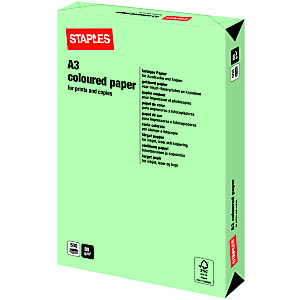 Staples Coloured paper Carta Colorata A3 per Fax, Fotocopiatrici, Stampanti Laser e Inkjet, 80 g/m², Verde chiaro (risma 500 fogli) Staples Coloured paper Carta Colorata A3 per Fax, Fotocopiatrici, Stampanti Laser e Inkjet, 80 g/m², Verde chiaro (risma 500 fogli)