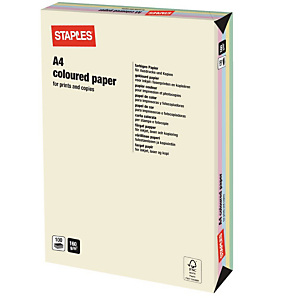Staples Coloured paper Carta Colorata A4 per Fax, Fotocopiatrici, Stampanti Laser e Inkjet, 160 g/m², Colori Assortiti pastello (confezione 100 fogli) Staples Coloured paper Carta Colorata A4 per Fax, Fotocopiatrici, Stampanti Laser e Inkjet, 160 g/m², Colori Assortiti pastello (confezione 100 fogli)