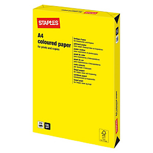Staples Coloured Paper Papel de Colores para Faxes, Fotocopiadoras, Impresoras Láser e Impresoras de Inyección de Tinta Amarillo Intenso A4 120 g/m² Staples Coloured Paper Papel de Colores para Faxes, Fotocopiadoras, Impresoras Láser e Impresoras de Inyección de Tinta Amarillo Intenso A4 120 g/m²