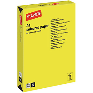 Staples Coloured Paper Papel de Colores para Faxes, Fotocopiadoras, Impresoras Láser e Impresoras de Inyección de Tinta Amarillo Neón A4 80 g/m² Staples Coloured Paper Papel de Colores para Faxes, Fotocopiadoras, Impresoras Láser e Impresoras de Inyección de Tinta Amarillo Neón A4 80 g/m²
