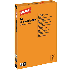 Staples Coloured Paper Papel de Colores para Faxes, Fotocopiadoras, Impresoras Láser e Impresoras de Inyección de Tinta Naranja intenso A4 120 g/m² Staples Coloured Paper Papel de Colores para Faxes, Fotocopiadoras, Impresoras Láser e Impresoras de Inyección de Tinta Naranja intenso A4 120 g/m²