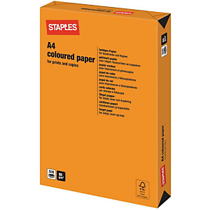 Staples Coloured Paper Papel de Colores para Faxes, Fotocopiadoras, Impresoras Láser e Impresoras de Inyección de Tinta Naranja Neón A4 80 g/m² Staples Coloured Paper Papel de Colores para Faxes, Fotocopiadoras, Impresoras Láser e Impresoras de Inyección de Tinta Naranja Neón A4 80 g/m²
