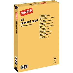 Staples Coloured Paper Papel de Colores para Faxes, Fotocopiadoras, Impresoras Láser e Impresoras de Inyección de Tinta Oro A4 80 g/m² Staples Coloured Paper Papel de Colores para Faxes, Fotocopiadoras, Impresoras Láser e Impresoras de Inyección de Tinta Oro A4 80 g/m²