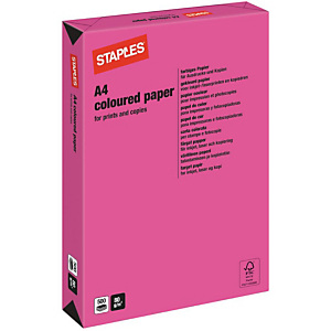 Staples Coloured Paper Papel de Colores para Faxes, Fotocopiadoras, Impresoras Láser e Impresoras de Inyección de Tinta Rosa Neón A4 80 g/m² Staples Coloured Paper Papel de Colores para Faxes, Fotocopiadoras, Impresoras Láser e Impresoras de Inyección de Tinta Rosa Neón A4 80 g/m²