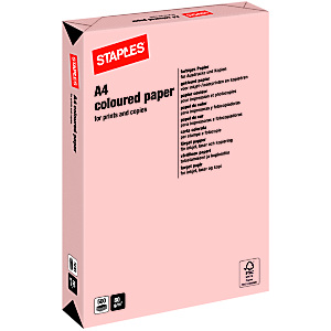 Staples Coloured Paper Papel de Colores para Faxes, Fotocopiadoras, Impresoras Láser e Impresoras de Inyección de Tinta Salmón Pastel A4 80 g/m² Staples Coloured Paper Papel de Colores para Faxes, Fotocopiadoras, Impresoras Láser e Impresoras de Inyección de Tinta Salmón Pastel A4 80 g/m²