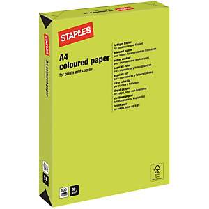 Staples Coloured Paper Papel de Colores para Faxes, Fotocopiadoras, Impresoras Láser e Impresoras de Inyección de Tinta Verde Neón A4 80 g/m² Staples Coloured Paper Papel de Colores para Faxes, Fotocopiadoras, Impresoras Láser e Impresoras de Inyección de Tinta Verde Neón A4 80 g/m²