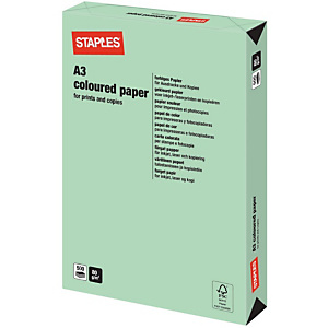 Staples Coloured Paper Papel de Colores para Faxes, Fotocopiadoras, Impresoras Láser e Impresoras de Inyección de Tinta Verde Pastel A3 80 g/m² Staples Coloured Paper Papel de Colores para Faxes, Fotocopiadoras, Impresoras Láser e Impresoras de Inyección de Tinta Verde Pastel A3 80 g/m²