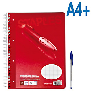 Staples Cuaderno, A4+, cuadriculado, 160 hojas, cubierta blanda cartulina, rojo Staples Cuaderno, A4+, cuadriculado, 160 hojas, cubierta blanda cartulina, rojo