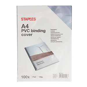 Staples Cubiertas de encuadernación, A4, PVC, 145 micras, transparente Staples Cubiertas de encuadernación, A4, PVC, 145 micras, transparente