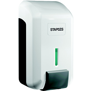 Staples Dispensador de jabón líquido de plástico ABS blanco con depósito extraíble de 213 x 117 x 115 mm Staples Dispensador de jabón líquido de plástico ABS blanco con depósito extraíble de 213 x 117 x 115 mm