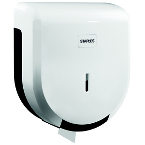 Staples Dispensador de rollos de papel higiénico mini jumbo de plástico ABS blanco de 275 x 245 x 120 mm Staples Dispensador de rollos de papel higiénico mini jumbo de plástico ABS blanco de 275 x 245 x 120 mm