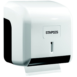 Staples Dispensador de rollos de papel higiénico de plástico ABS blanco con bloqueo de 145 x 137 x 122 mm Staples Dispensador de rollos de papel higiénico de plástico ABS blanco con bloqueo de 145 x 137 x 122 mm