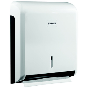 Staples Dispensador de toallitas de papel para manos, plástico ABS con bloqueo, 265 x 340 x 110 mm, blanco Staples Dispensador de toallitas de papel para manos, plástico ABS con bloqueo, 265 x 340 x 110 mm, blanco