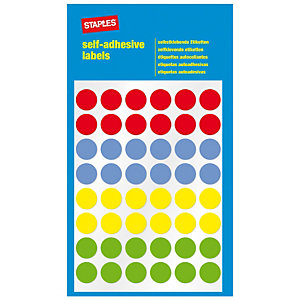 Staples Etiquetas autoadhesivas, redondas, 12 mm, 48 etiquetas por hoja, 4 colores variados