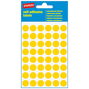 Staples Etiquetas autoadhesivas, redondas, 12 mm, 48 etiquetas por hoja, amarillo