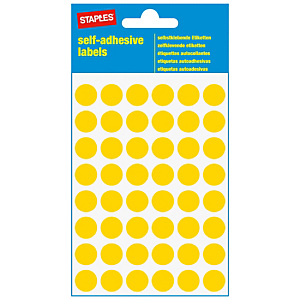 Staples Etiquetas autoadhesivas, redondas, 12 mm, 48 etiquetas por hoja, amarillo Staples Etiquetas autoadhesivas, redondas, 12 mm, 48 etiquetas por hoja, amarillo