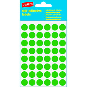 Staples Etiquetas autoadhesivas, redondas, 12 mm, 48 etiquetas por hoja, verde Staples Etiquetas autoadhesivas, redondas, 12 mm, 48 etiquetas por hoja, verde