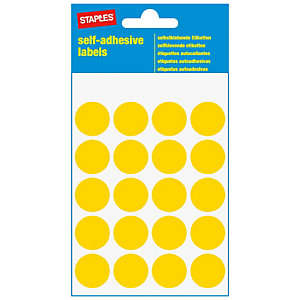 Staples Etiquetas autoadhesivas, redondas, 19 mm, 20 etiquetas por hoja, amarillo