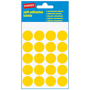 Staples Etiquetas autoadhesivas, redondas, 19 mm, 20 etiquetas por hoja, amarillo Staples Etiquetas autoadhesivas, redondas, 19 mm, 20 etiquetas por hoja, amarillo