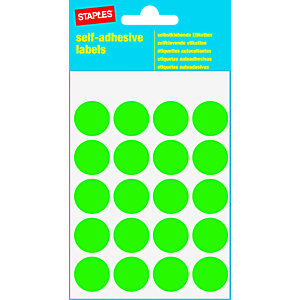 Staples Etiquetas autoadhesivas, redondas, 19 mm, 20 etiquetas por hoja, verde