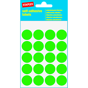 Staples Etiquetas autoadhesivas, redondas, 19 mm, 20 etiquetas por hoja, verde Staples Etiquetas autoadhesivas, redondas, 19 mm, 20 etiquetas por hoja, verde